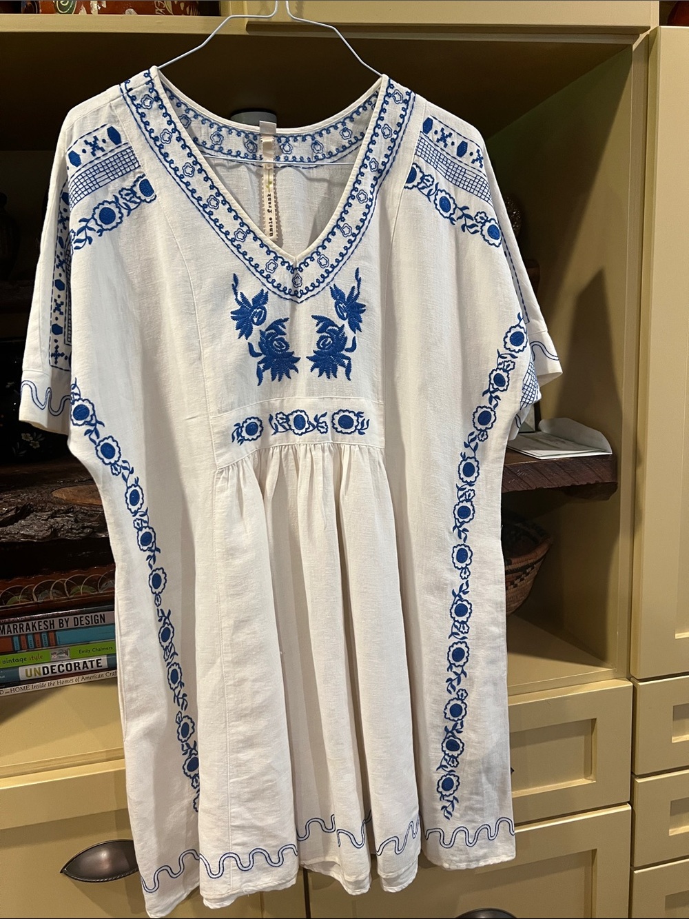 Uncle Frank White Tunic with Blue Floral Embroidery